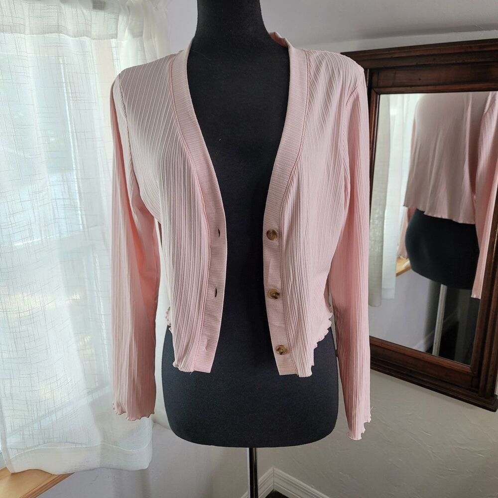 Wallflower Blush Pink Ribbed Cardigan XXL Stretch Button Front Lightweight Layer